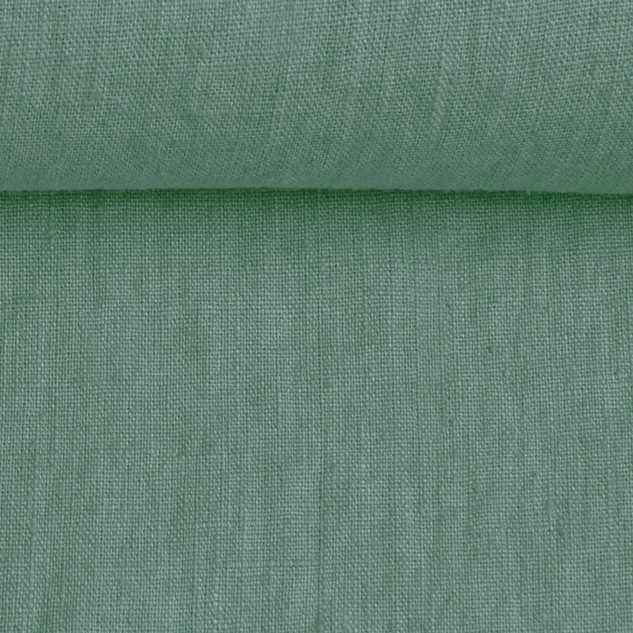 Washed linen fabric in dark mint, 205 g/m²