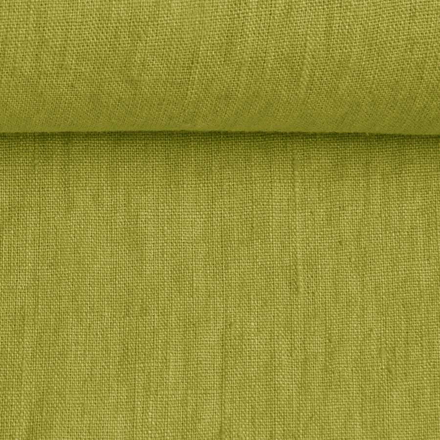 Washed linen fabric in green pear, 205 g/m²