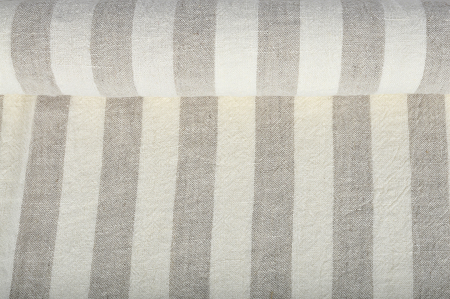 Washed linen fabric in stripes, 300 g/m²