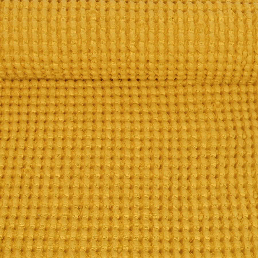 Washed waffle weave fabric in yellow color, 310 g/m² (Bale)