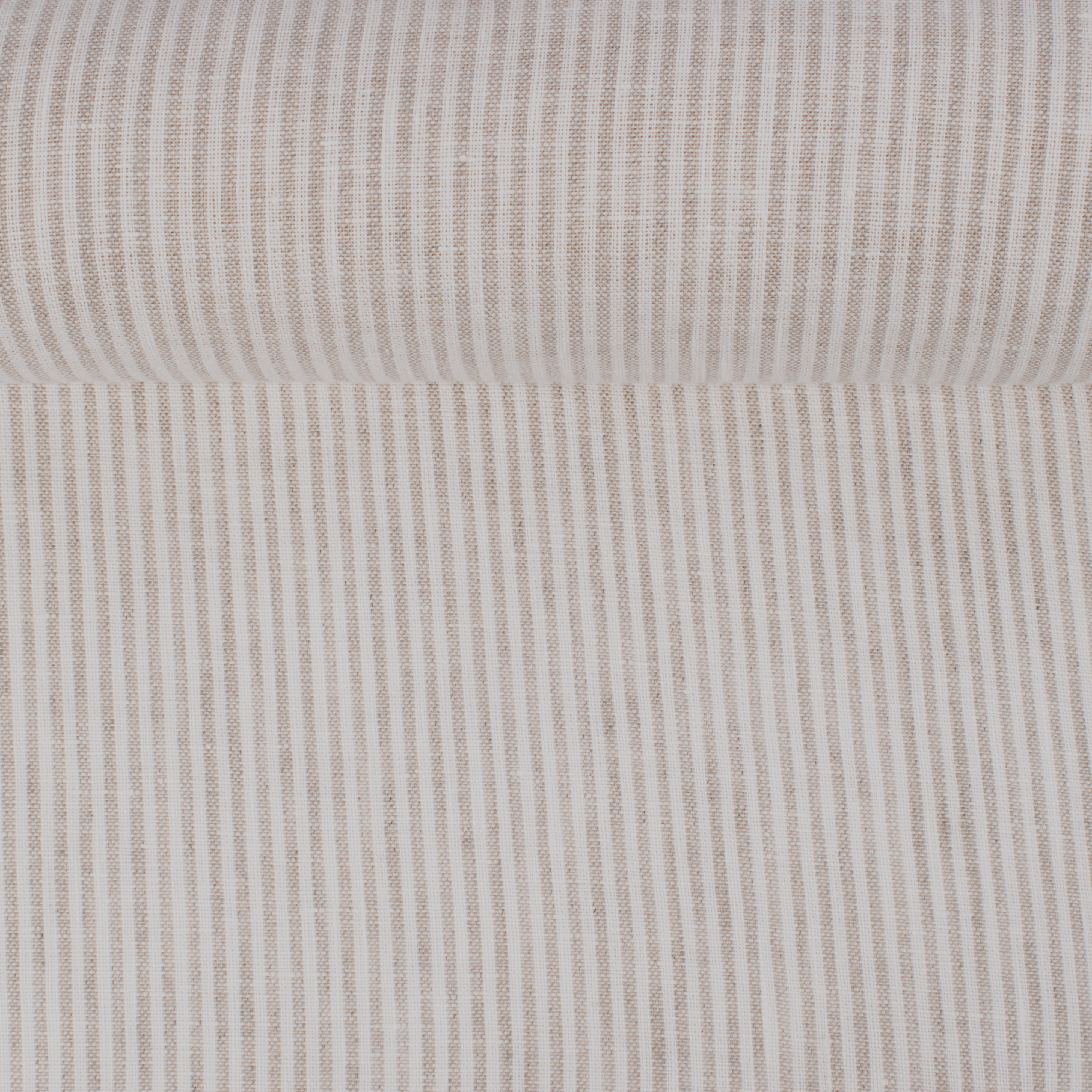 Washed natural color linen fabric with narrow stripes, 190 g/m²