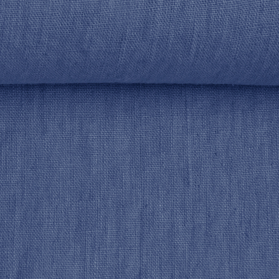 Washed linen fabric in flax blue colour, 205 g/m²